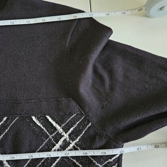 Leo & Ugo Sweater Womens L Black Argyle LS Cowl Neck Goth Boho Whimsigoth Y2K - Picture 5 of 13